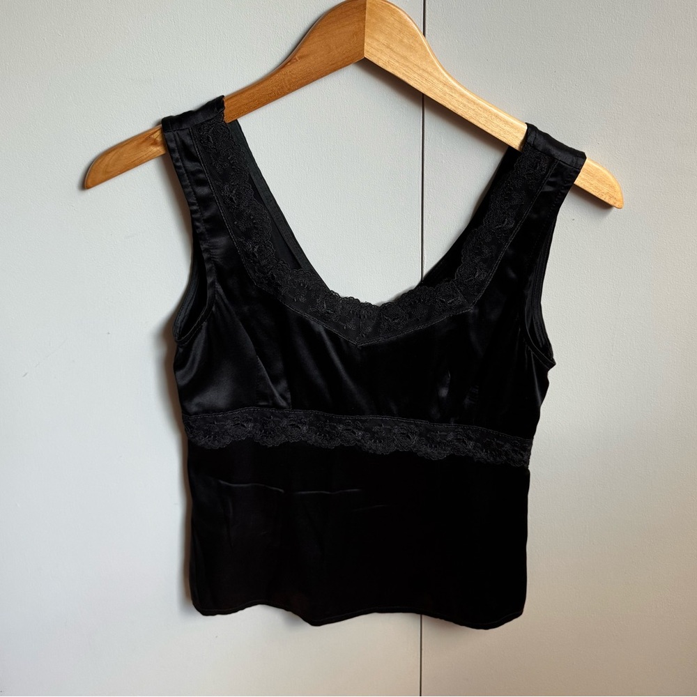 Nanette Lepore Black Satin Top with Lace Detail